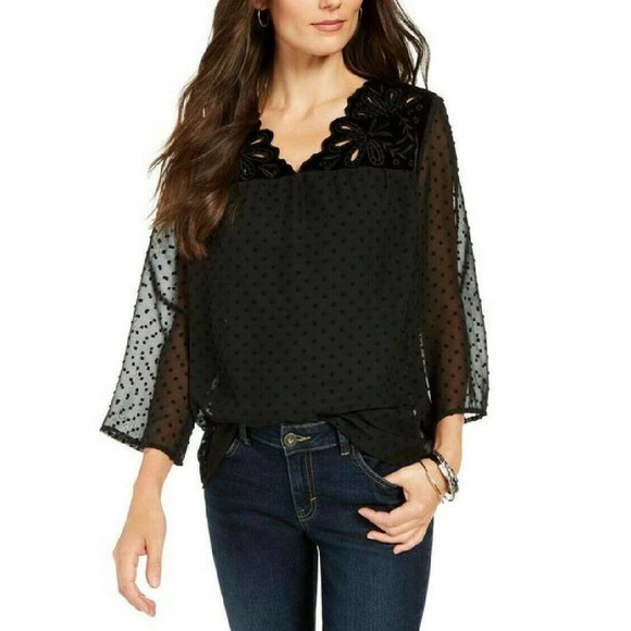 Style&co. Tops - Womens Burnout Semi Sheer Top With Cami Large